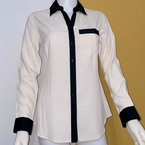 Cream and black trim button-up blouse
